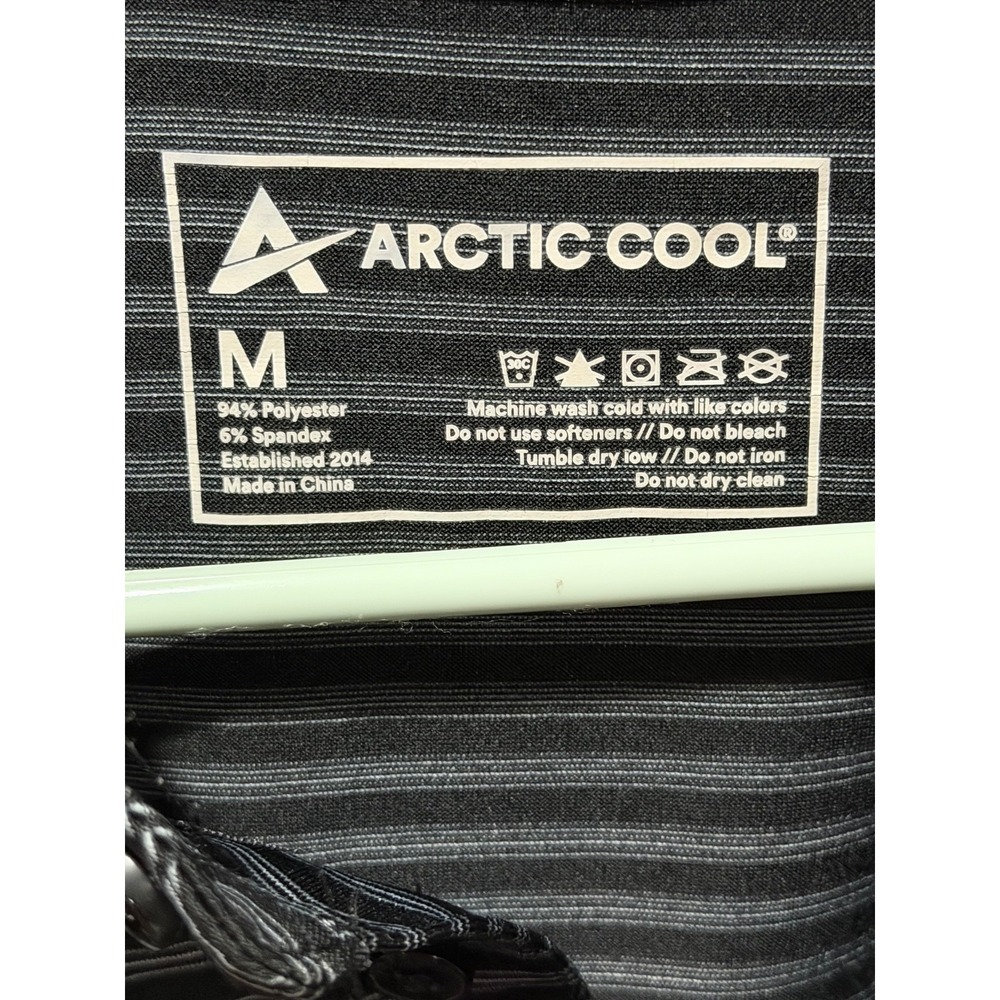 Arctic Cool Men's Medium Black Gray Striped Cooling Golf Performance Polo Shirt - Picture 2 of 7